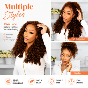 13x6 Glueless Burmese Curly Human Hair Wig Dark Brown With Drawstring
