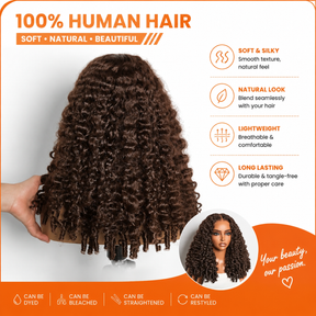13x6 Glueless Burmese Curly Human Hair Wig Dark Brown With Drawstring