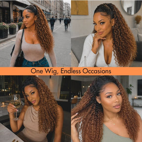 3 In 1 Half Wig | Blonde Burmese Curly with Black Roots No Glue Needed Install Filp Over Half Wig With Adjustable Drawstring