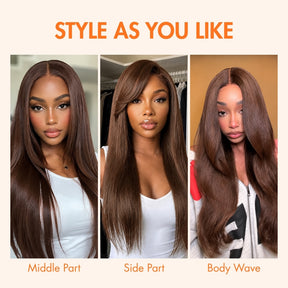 #4 Chocolate Brown Straight 220% Density 5x5 Pre Cut Lace Glueless Wig Pull & Go With Invisi Drawstring