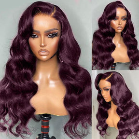 Black Cherry Dark Purple Sugar Plum Body Wave 13x6 HD Lace Front Wigs Human Hair Wigs
