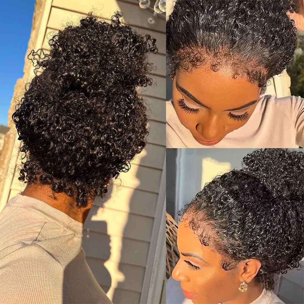 Pizazz Hair 4C Curly Edge 360 HD Lace Frontal Wig Invisible Strap Bleached Knots Pre Cut Lace Glueless