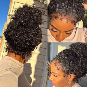 Pizazz Hair 4C Curly Edge 360 HD Lace Frontal Wig Invisible Strap Bleached Knots Pre Cut Lace Glueless
