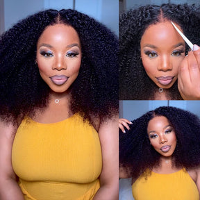 Realistic Kinky Edges Hairline Afro Kinky Curly Wig 100% Human Hair Glueless Pre Cut HD Lace Natural Hair Wig For Women 220% Density