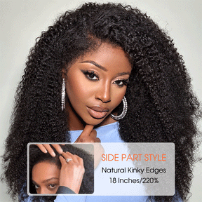 Realistic Kinky Edges Hairline Afro Kinky Curly Wig 100% Human Hair Glueless Pre Cut HD Lace Natural Hair Wig For Women 220% Density