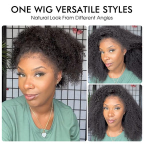 Realistic Kinky Edges Hairline Afro Kinky Curly Wig 100% Human Hair Glueless Pre Cut HD Lace Natural Hair Wig For Women 220% Density