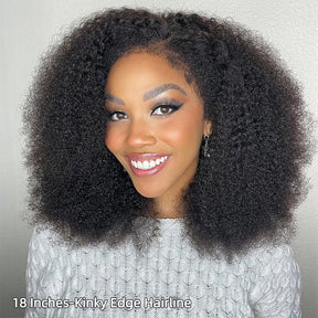 Realistic Kinky Edges Hairline Afro Kinky Curly Wig 100% Human Hair Glueless Pre Cut HD Lace Natural Hair Wig For Women 220% Density