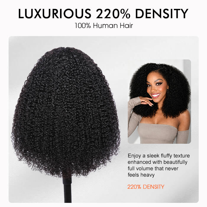 Realistic Kinky Edges Hairline Afro Kinky Curly Wig 100% Human Hair Glueless Pre Cut HD Lace Natural Hair Wig For Women 220% Density