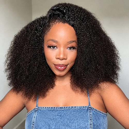 Realistic Kinky Edges Hairline Afro Kinky Curly Wig 100% Human Hair Glueless Pre Cut HD Lace Natural Hair Wig For Women 220% Density