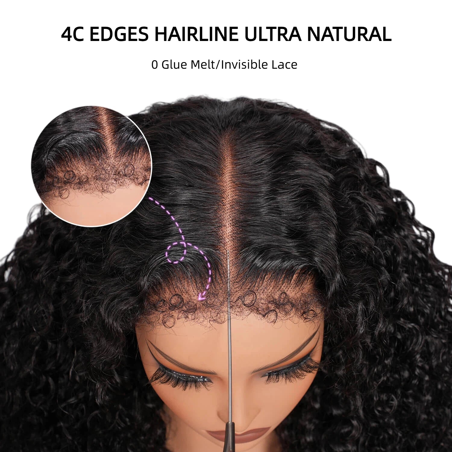 4C Edges Hairline Curly 13x4 Lace Front Wig Glueless Lace Wig