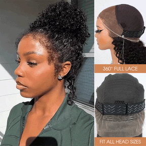 Pizazz Hair 4C Curly Edge 360 HD Lace Frontal Wig Invisible Strap Bleached Knots Pre Cut Lace Glueless