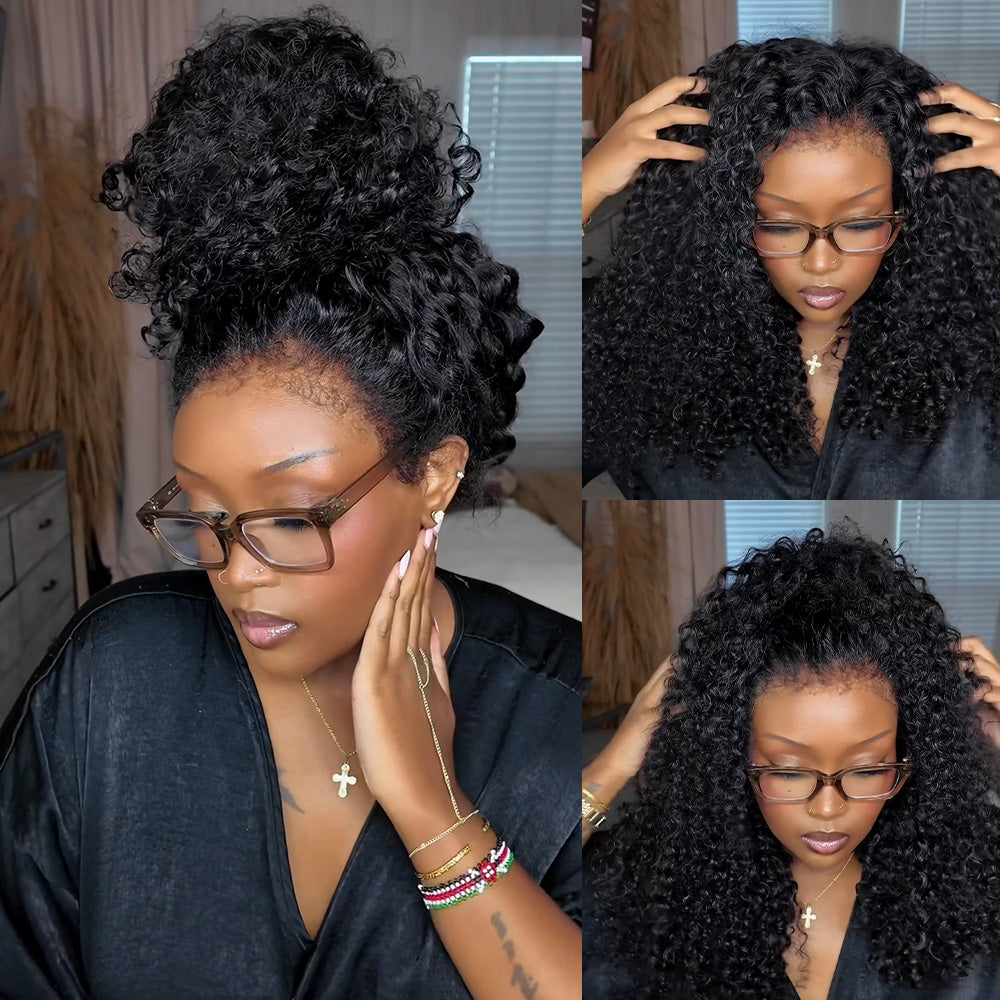 Pizazz Hair 4C Curly Edge 360 HD Lace Frontal Wig Invisible Strap Bleached Knots Pre Cut Lace Glueless