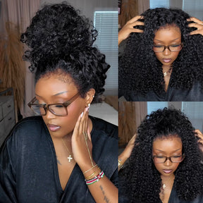 Pizazz Hair 4C Curly Edge 360 HD Lace Frontal Wig Invisible Strap Bleached Knots Pre Cut Lace Glueless