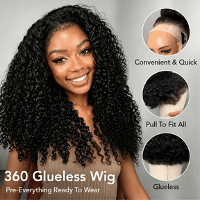 Pizazz Hair 4C Curly Edge 360 HD Lace Frontal Wig Invisible Strap Bleached Knots Pre Cut Lace Glueless
