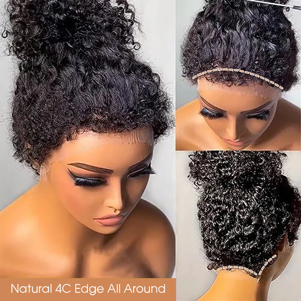 Pizazz Hair 4C Curly Edge 360 HD Lace Frontal Wig Invisible Strap Bleached Knots Pre Cut Lace Glueless