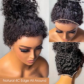 Pizazz Hair 4C Curly Edge 360 HD Lace Frontal Wig Invisible Strap Bleached Knots Pre Cut Lace Glueless