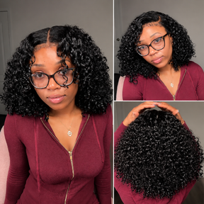 4C Edges Hairline Glueless Curly Bob Wig Pre-Cut HD Lace Front Human Hair Wigs with Flexi-Fit Drawstring Cap