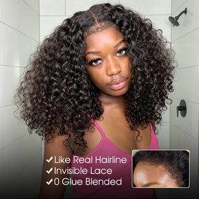 4C Edges Hairline Glueless Curly Bob Wig Pre-Cut HD Lace Front Human Hair Wigs with Flexi-Fit Drawstring Cap