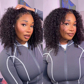 4C Edges Hairline Glueless Curly Bob Wig Pre-Cut HD Lace Front Human Hair Wigs with Flexi-Fit Drawstring Cap