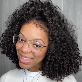 4C Edges Hairline Glueless Curly Bob Wig Pre-Cut HD Lace Front Human Hair Wigs with Flexi-Fit Drawstring Cap