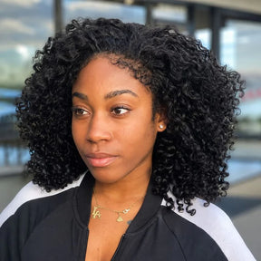 4C Edges Hairline Glueless Curly Bob Wig Pre-Cut HD Lace Front Human Hair Wigs with Flexi-Fit Drawstring Cap
