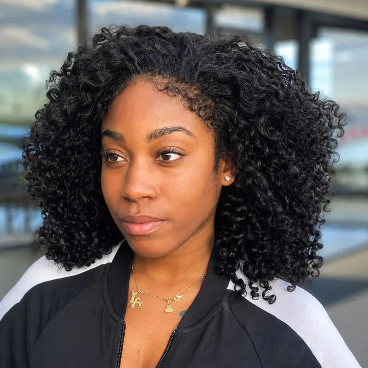 4C Edges Hairline Glueless Curly Bob Wig Pre-Cut HD Lace Front Human Hair Wigs with Flexi-Fit Drawstring Cap