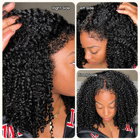 4C Edges Hairline Glueless Curly Bob Wig Pre-Cut HD Lace Front Human Hair Wigs with Flexi-Fit Drawstring Cap