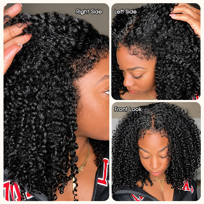 4C Edges Hairline Glueless Curly Bob Wig Pre-Cut HD Lace Front Human Hair Wigs with Flexi-Fit Drawstring Cap
