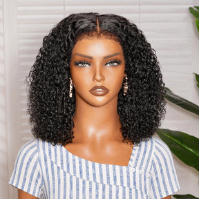 4C Edges Hairline Glueless Curly Bob Wig Pre-Cut HD Lace Front Human Hair Wigs with Flexi-Fit Drawstring Cap