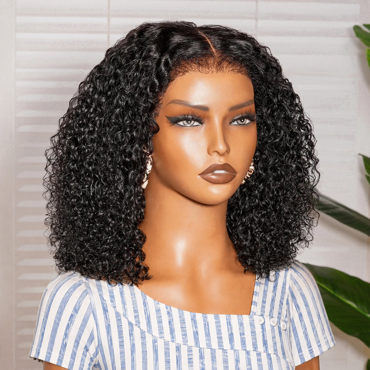 4C Edges Hairline Glueless Curly Bob Wig Pre-Cut HD Lace Front Human Hair Wigs with Flexi-Fit Drawstring Cap