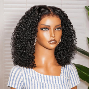 4C Edges Hairline Glueless Curly Bob Wig Pre-Cut HD Lace Front Human Hair Wigs with Flexi-Fit Drawstring Cap