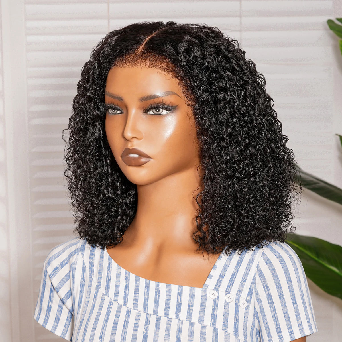 4C Edges Hairline Glueless Curly Bob Wig Pre-Cut HD Lace Front Human Hair Wigs with Flexi-Fit Drawstring Cap