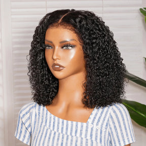 4C Edges Hairline Glueless Curly Bob Wig Pre-Cut HD Lace Front Human Hair Wigs with Flexi-Fit Drawstring Cap