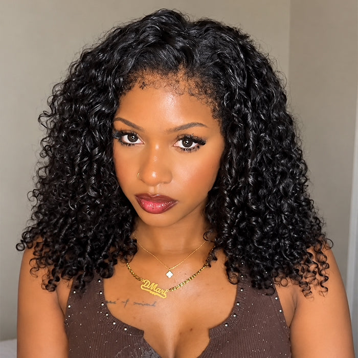 4C Edges Hairline Glueless Curly Bob Wig Pre-Cut HD Lace Front Human Hair Wigs with Flexi-Fit Drawstring Cap