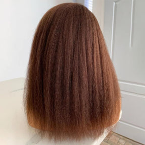 4C Edge Chotolate Brown Colored HD Lace Front Wigs Kinky Straight Glueless Human Hair Wigs