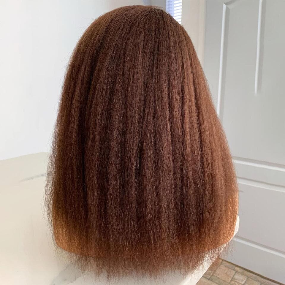 4C Edge Chotolate Brown Colored HD Lace Front Wigs Kinky Straight Glueless Human Hair Wigs