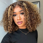 4c Edge Blonde Highlight Curly Human Hair Wigs Glueless 13X4 HD Lace Front Wig Pre Cut Lace
