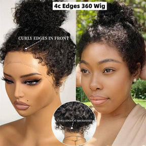 4c edges kinky Curly Wig Human Hair Undetectable Invisible 360 HD Lace Frontal Wig