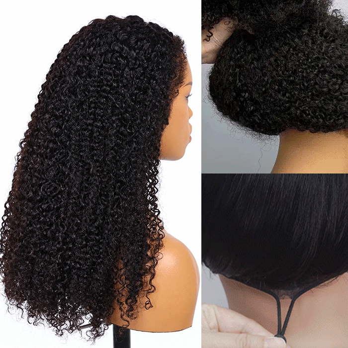 Glueless Kinky Curly Human Hair Wig with Kinky Edges Natural Hairline Pre Cut 13x4 HD Lace Wig with Drawstring