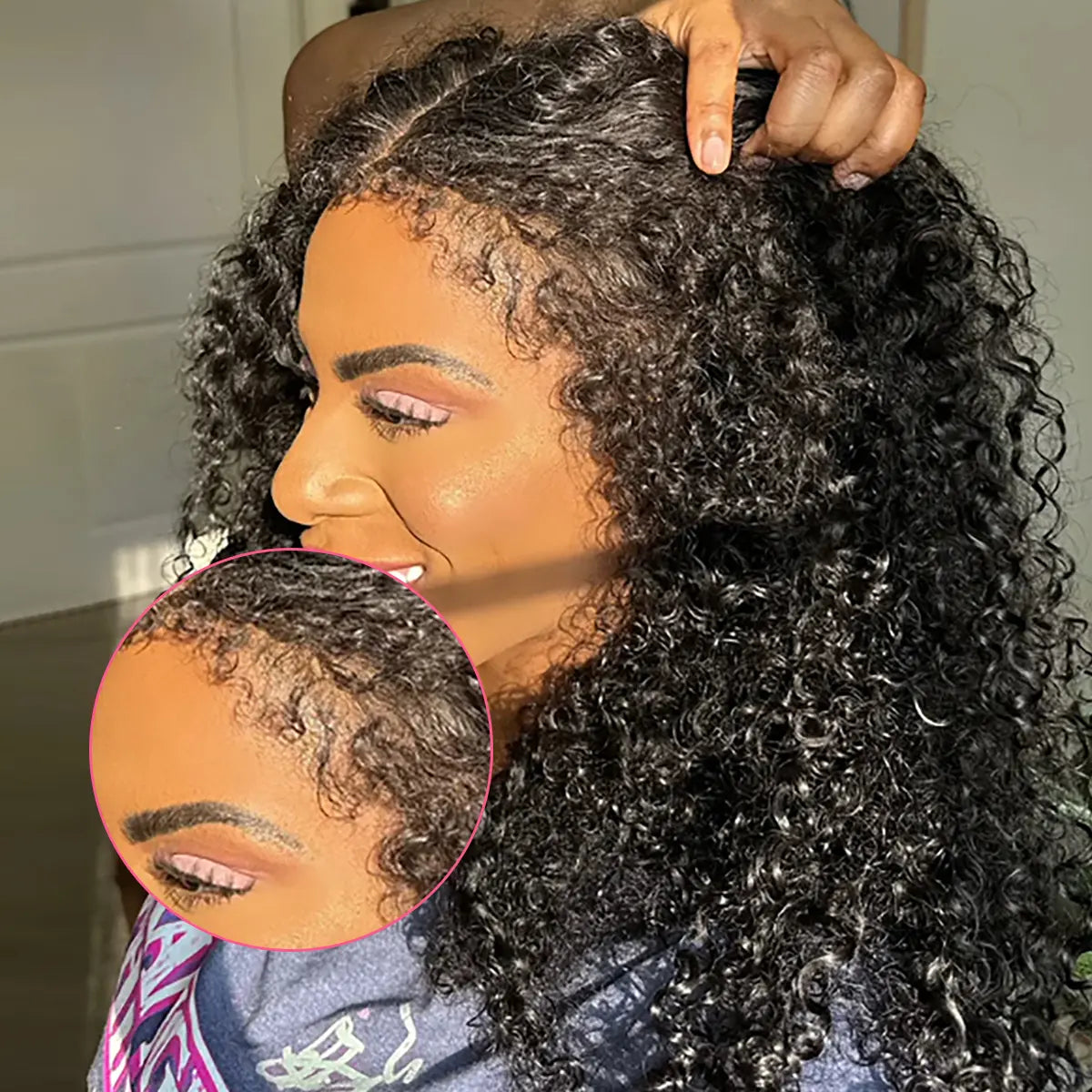 Glueless Kinky Curly Human Hair Wig with Kinky Edges Natural Hairline Pre Cut 13x4 HD Lace Wig with Drawstring