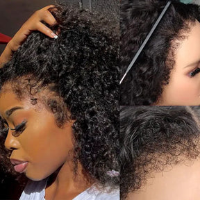 Glueless Kinky Curly Human Hair Wig with 4C Edge Natural Hairline Pre Cut 13x4 HD Lace Wig with Drawstring