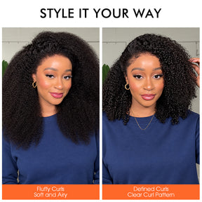 Glueless Kinky Curly Human Hair Wig with Kinky Edges Natural Hairline Pre Cut 13x4 HD Lace Wig with Drawstring