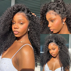 Glueless Kinky Curly Human Hair Wig with 4C Edge Natural Hairline Pre Cut 13x4 HD Lace Wig with Drawstring