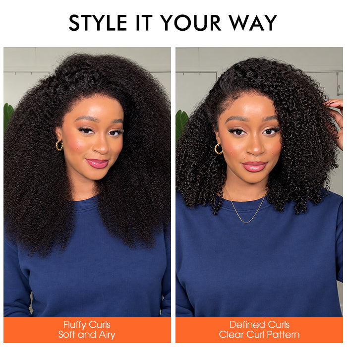 Glueless Kinky Curly Human Hair Wig with Kinky Edges Natural Hairline Pre Cut 13x4 HD Lace Wig with Drawstring