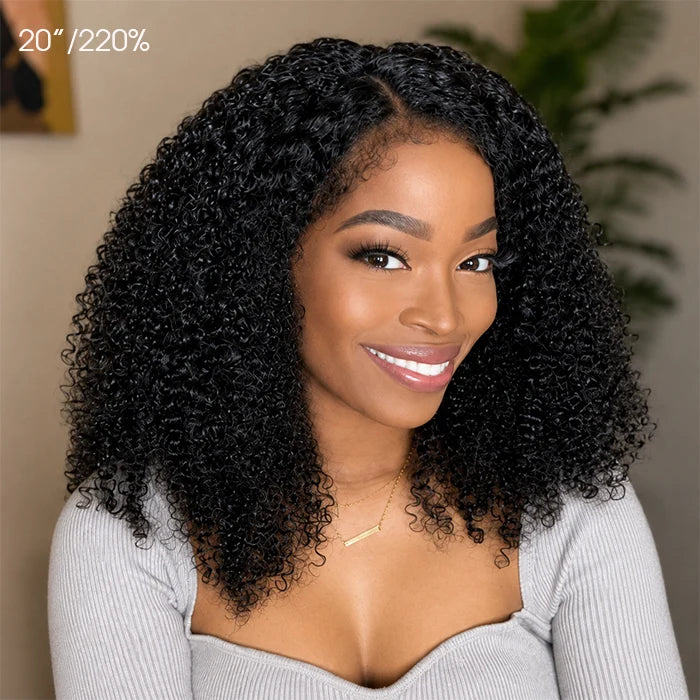 Glueless Kinky Curly Human Hair Wig with Kinky Edges Natural Hairline Pre Cut 13x4 HD Lace Wig with Drawstring
