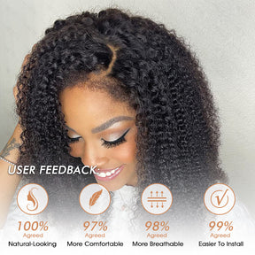 Glueless Kinky Curly Human Hair Wig with 4C Edge Natural Hairline Pre Cut 13x4 HD Lace Wig with Drawstring