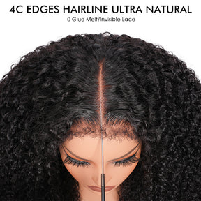 Glueless Kinky Curly Human Hair Wig with 4C Edge Natural Hairline Pre Cut 13x4 HD Lace Wig with Drawstring