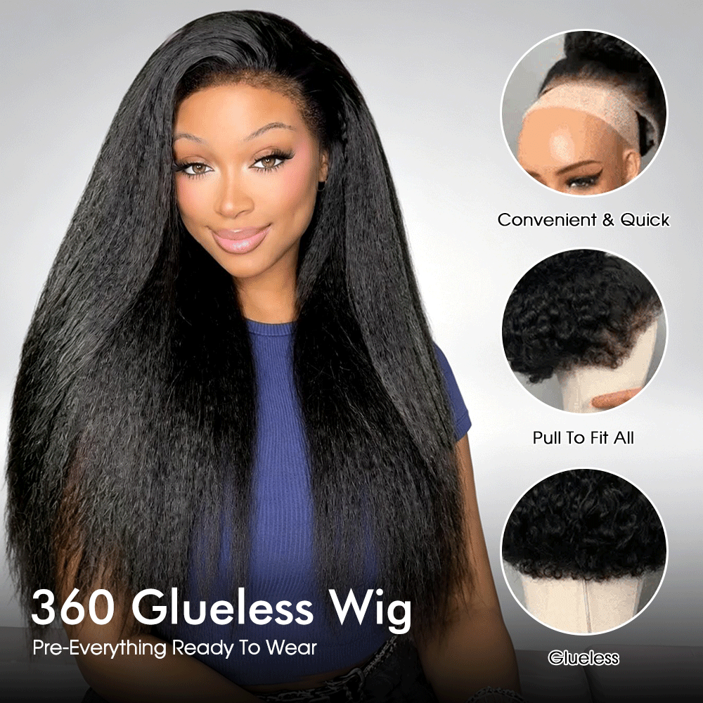 4C Edge Kinky Straight  360 HD Invisible Lace Frontal  Human Hair Wig With Super Natural Hairline
