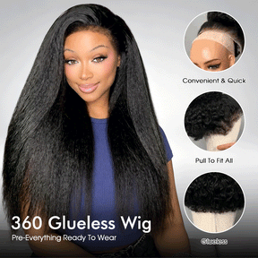 4C Edge Kinky Straight  360 HD Invisible Lace Frontal  Human Hair Wig With Super Natural Hairline