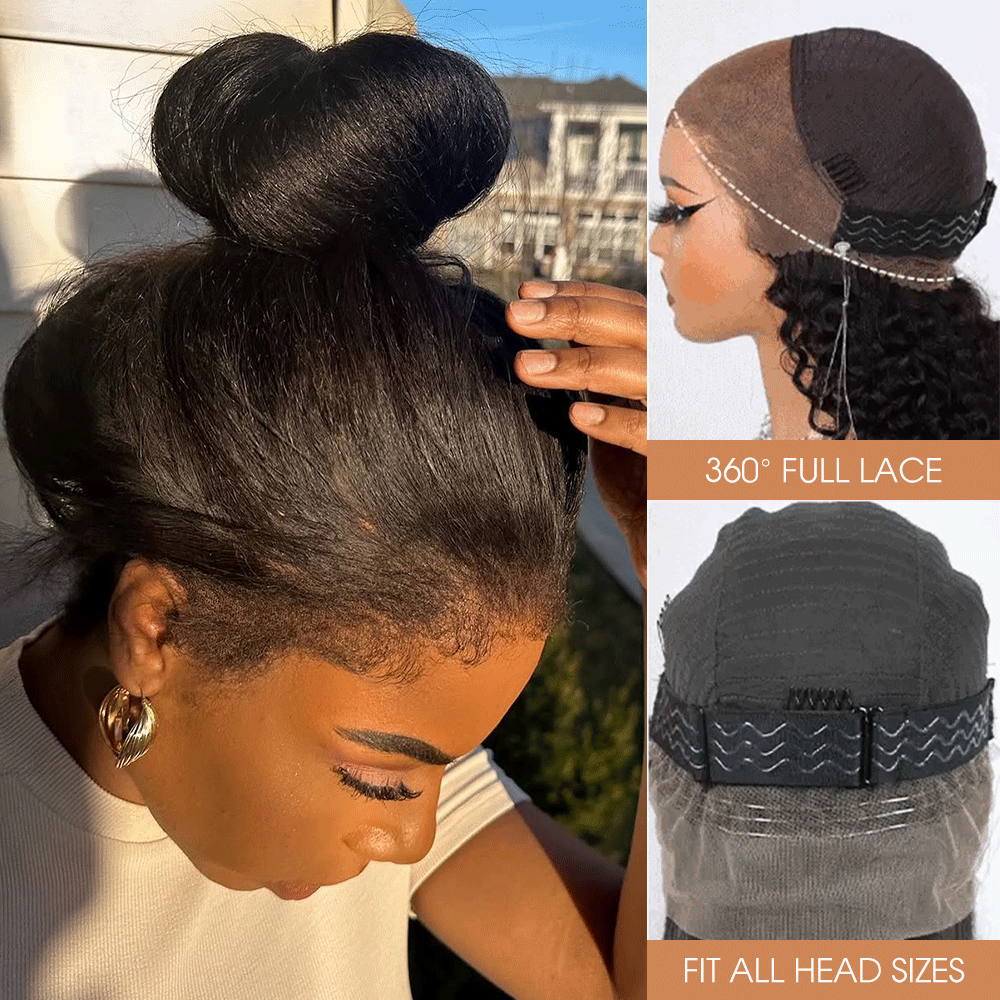 4C Edge Kinky Straight  360 HD Invisible Lace Frontal  Human Hair Wig With Super Natural Hairline